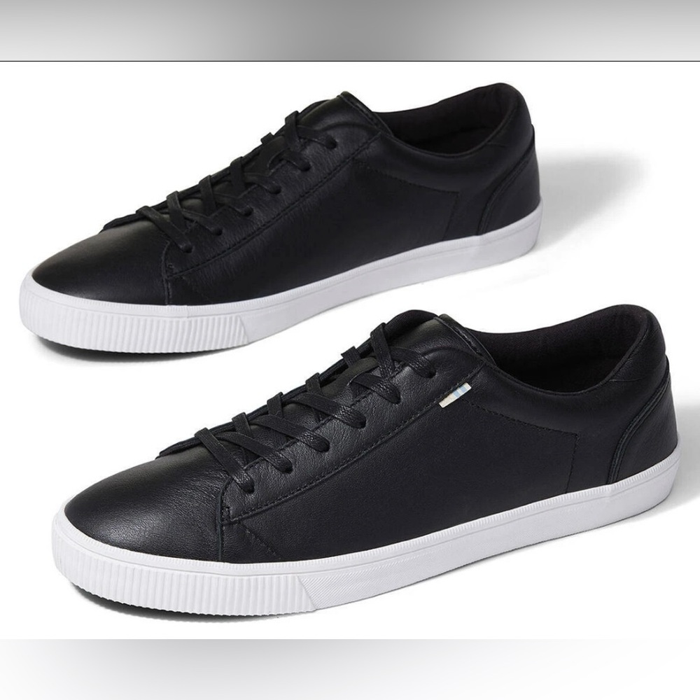 Toms Men's Carlson Black White Leather Shoes Sneakers Size 8 - Picture 2 of 11
